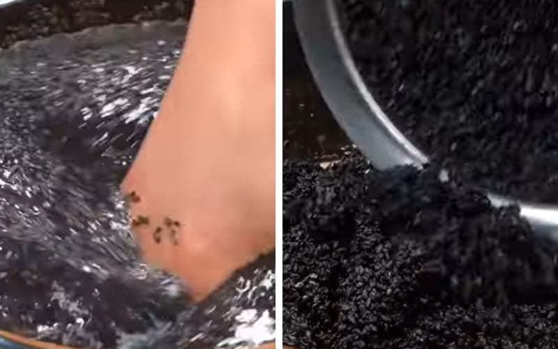 Người làm xào mè đều tay đến chín vàng. Người làm xào mè đều tay đến chín vàng.