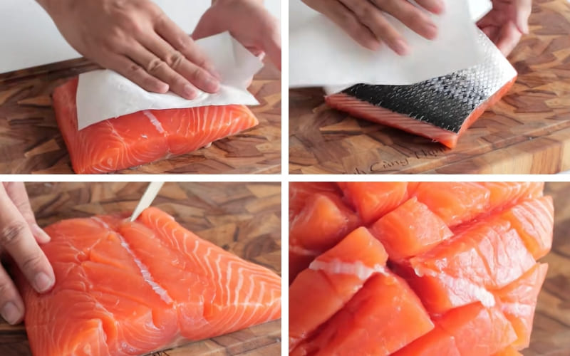 Cá hồi được làm sạch giúp món ăn thơm ngon.