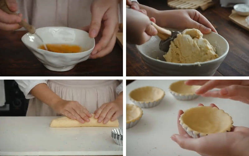 Đế tart được trộn nhào chuẩn xác để đạt độ giòn.