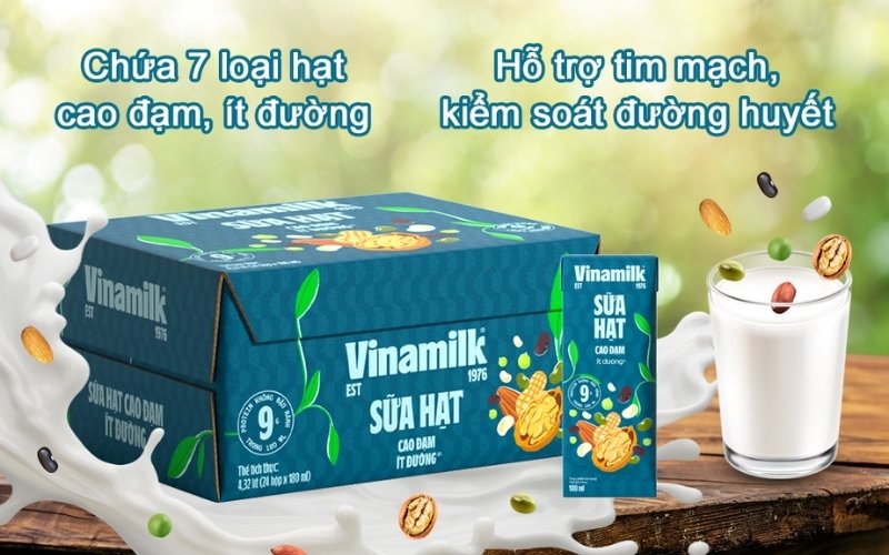 Sữa hạt Vinamilk Cao Đạm Ít Đường cung cấp protein cao từ 7 loại hạt và không sử dụng đậu nành Sữa hạt Vinamilk Cao Đạm Ít Đường cung cấp protein cao từ 7 loại hạt và không sử dụng đậu nành