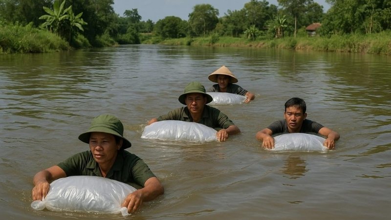 Cách 3: Phao cấp tốc từ túi nilon/Túi rác