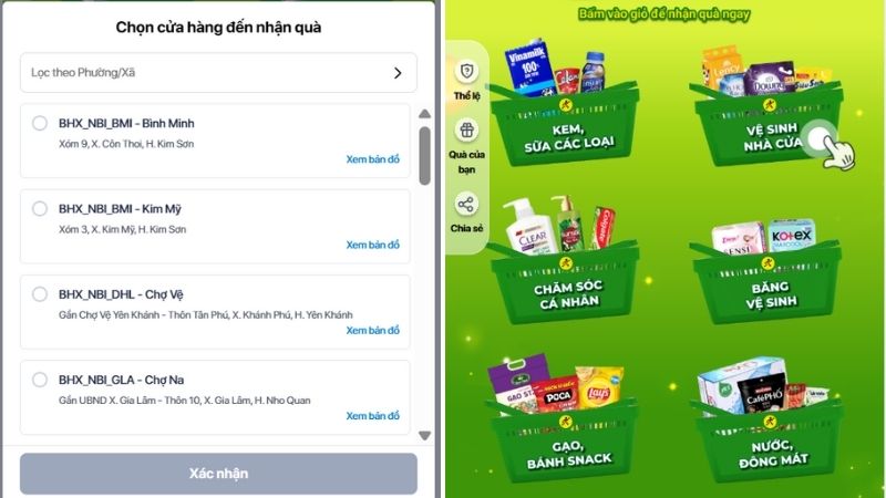 Chọn siêu thị Bách hóa XANH bạn muốn đến mua sắm & nhóm hàng muốn nhận ưu đãi