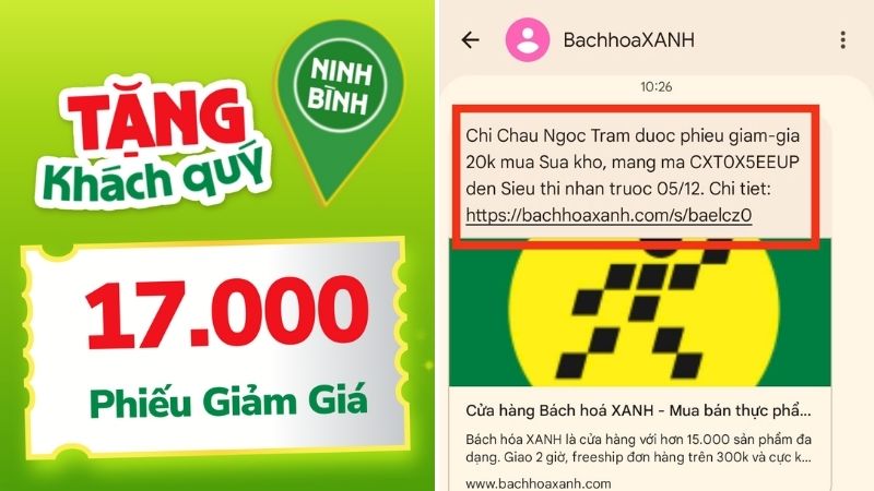 Tin nhắn SMS/Zalo từ Bách Hóa XANH