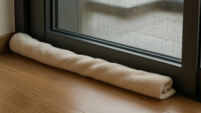 Kê khăn thấm nước ở chân cửa kính