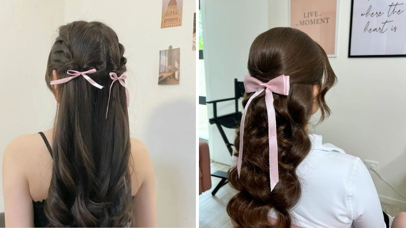 Tóc buộc nửa đầu đính nơ (Half-up Half-down) Tóc buộc nửa đầu đính nơ (Half-up Half-down)