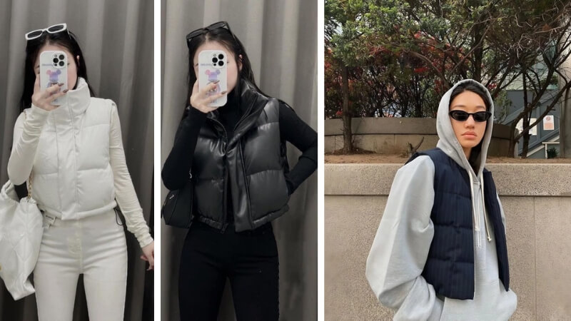 "Hack" dáng với Áo phao gile Croptop