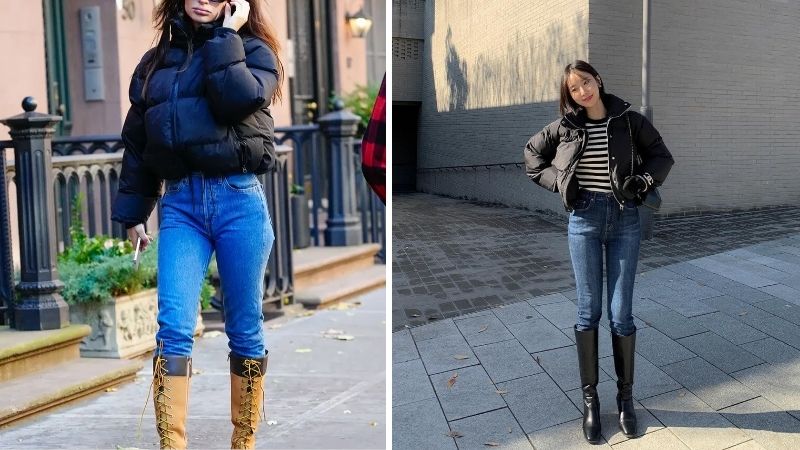 Áo phao và hoodie với quần skinny jeans Áo phao và hoodie với quần skinny jeans