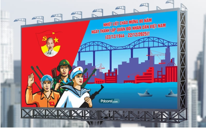 Background pano ngoài trời chào mừng 80 năm với khung cảnh thành phố hiện đại