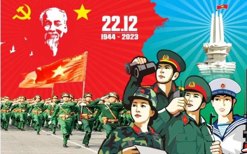 Kỷ niệm 79 năm với biểu tượng Đài Chiến thắng và hình ảnh bộ đội các quân chủng