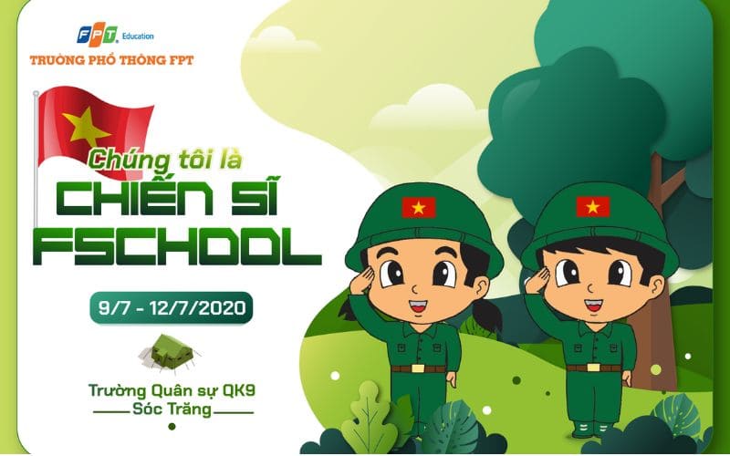 Background chương trình "Chúng tôi là chiến sĩ F-School" dành cho học sinh trải nghiệm quân đội