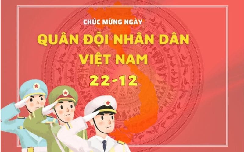 Thiết kế poster đơn giản với biểu tượng trống đồng và các chiến sĩ làm nhiệm vụ