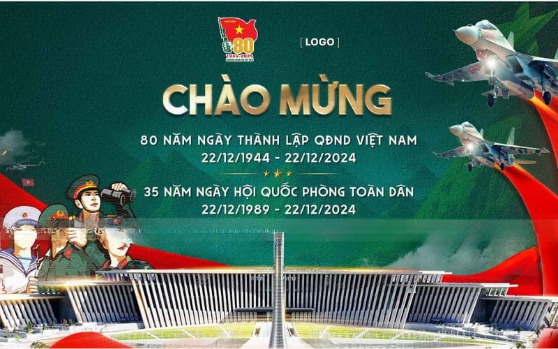 Background hiện đại kỷ niệm kép 80 năm QĐND và 35 năm Ngày hội Quốc phòng toàn dân