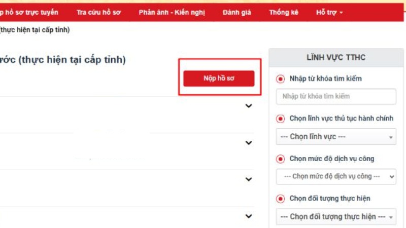 Nhấn chọn Nộp hồ sơ Nhấn chọn Nộp hồ sơ