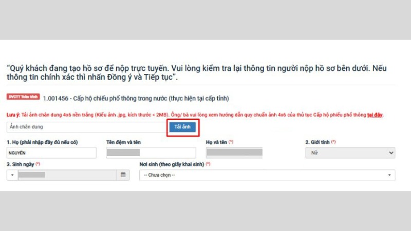 Điền tờ khai và tải ảnh Điền tờ khai và tải ảnh