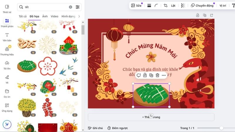 Bước 5 là thêm hình ảnh & trang trí Tết