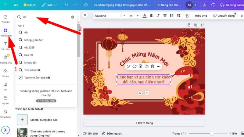 Bước 4 là thêm lời chúc Tết