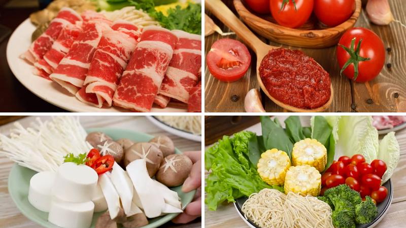 Nguyên liệu làm món lẩu bò Mỹ cà chua Nguyên liệu làm món lẩu bò Mỹ cà chua
