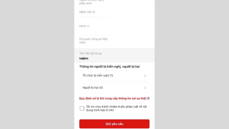 Xác nhận và gửi yêu cầu Xác nhận và gửi yêu cầu