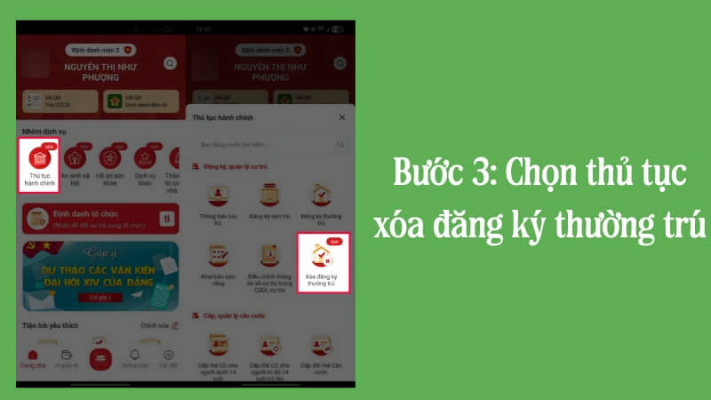 Bước 3: Chọn thủ tục xóa đăng ký thường trú Bước 3: Chọn thủ tục xóa đăng ký thường trú