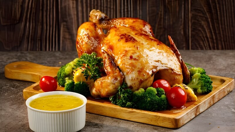 Gà nướng nguyên con sốt cam mật ong Gà nướng nguyên con sốt cam mật ong