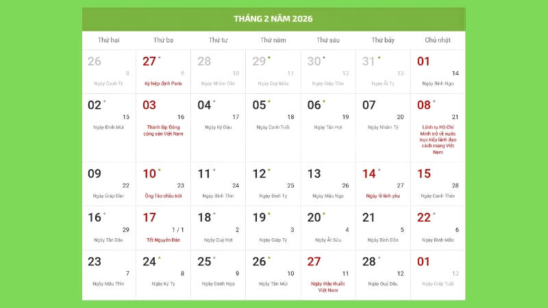 Tất niên 2026 chính xác là ngày nào?