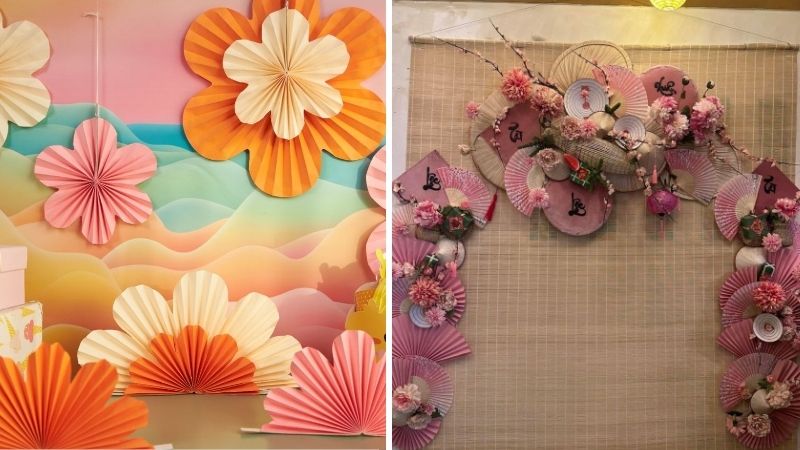 Mẫu backdrop quạt giấy, hoa giấy Mẫu backdrop quạt giấy, hoa giấy