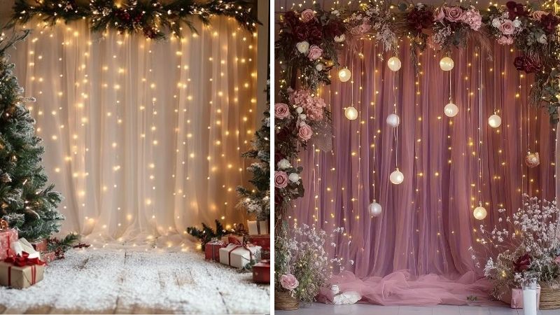 Mẫu backdrop đèn LED, vải voan Mẫu backdrop đèn LED, vải voan