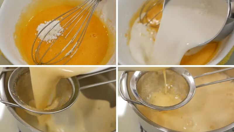 Bước 2: Chuẩn bị hỗn hợp sữa trứng và bột bắp Bước 2: Chuẩn bị hỗn hợp sữa trứng và bột bắp