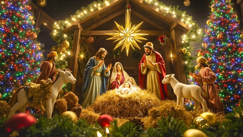 Hình ảnh Giáng sinh Công giáo cảnh lễ thánh ca và thắp nến trong buổi cầu nguyện đêm Noel