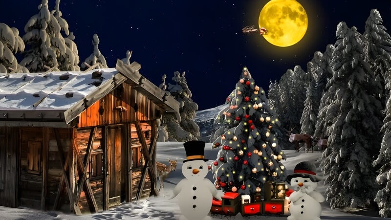 Hình Giáng sinh phong cảnh tuyết con đường đá phủ tuyết dẫn tới ngôi làng nhỏ ấm áp trong xa