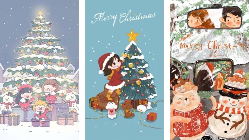 Hình nền Giáng sinh cho điện thoại bố cục dọc tối giản, không che khuất biểu tượng và widget trên màn hình