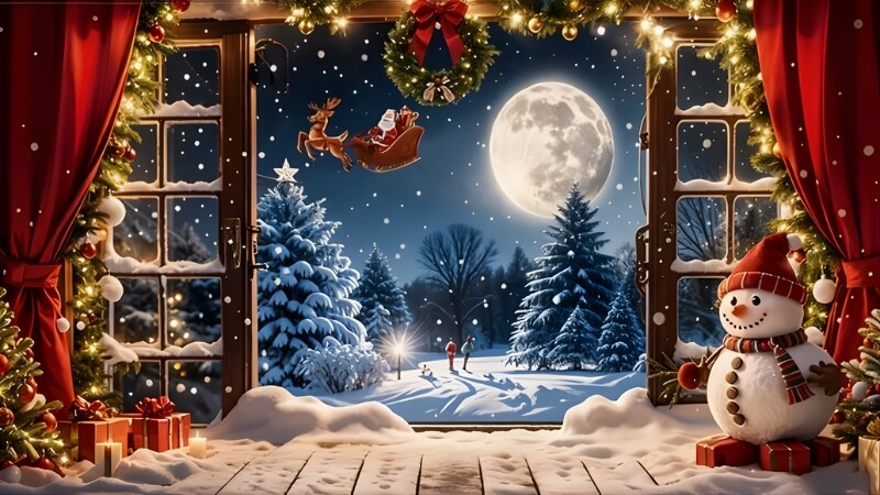 Hình Giáng sinh phong cảnh tuyết con đường nhỏ phủ tuyết, dấu chân người tạo bố cục dẫn mắt rõ rệt