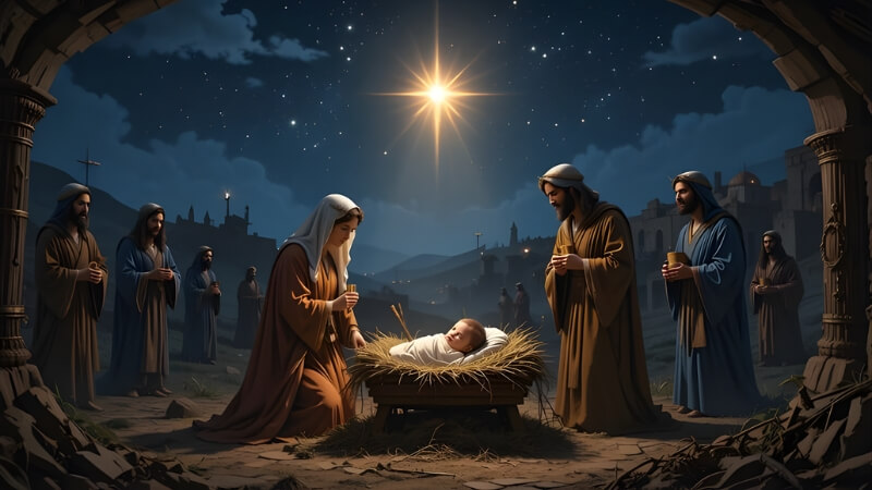 Hình ảnh Giáng sinh Công giáo hang đá Mẹ Maria và Hài nhi trở thành trung tâm trang trí lễ hội