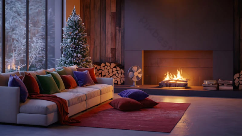 Phòng khách Noel sang trọng với lò sưởi