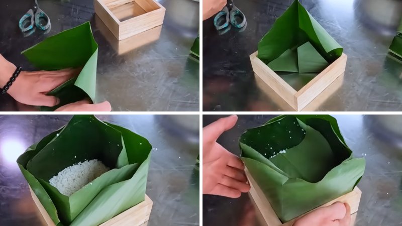 Đổ gạo và đặt nhân Đổ gạo và đặt nhân