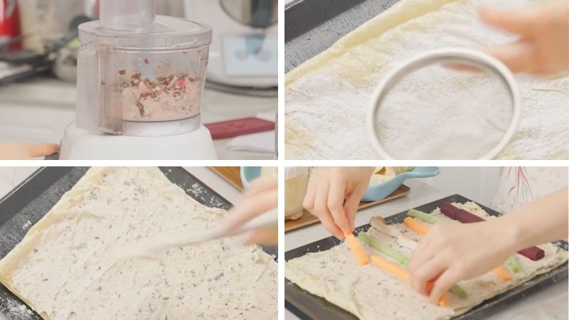 Trộn nhân và cuộn chả Trộn nhân và cuộn chả