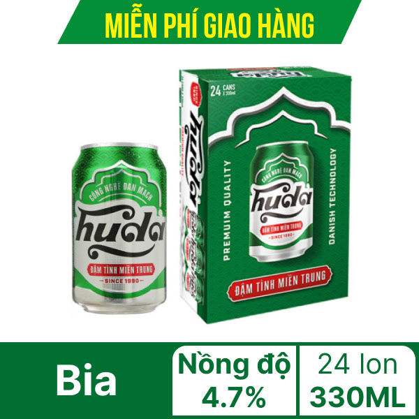 Thùng 24 lon bia Huda 330ml