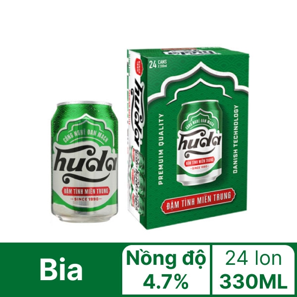 Thùng 24 lon bia Huda 330ml
