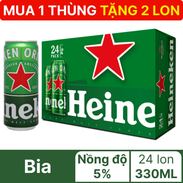 Thùng 24 lon bia Heineken Sleek 330ml