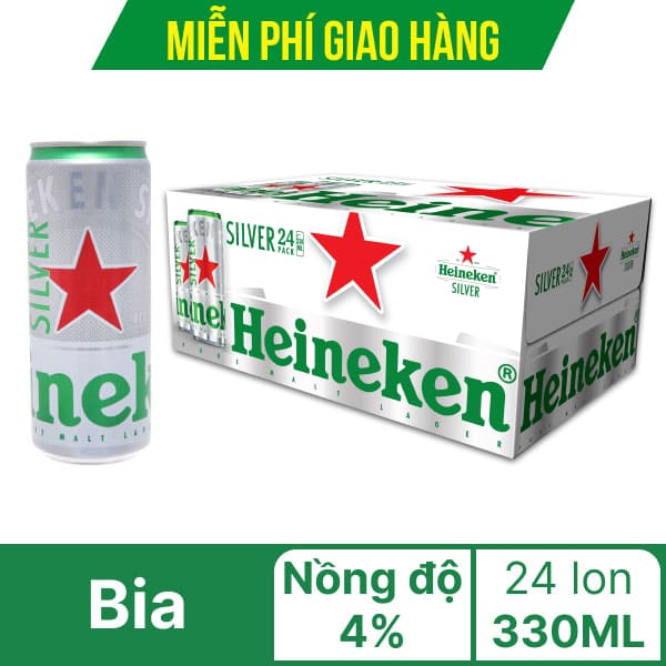 Thùng 24 lon bia Heineken Bạc 330ml