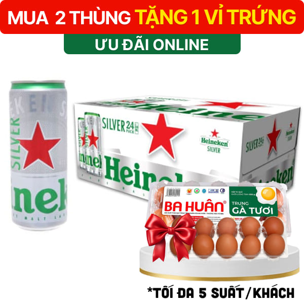 Thùng 24 lon bia Heineken Bạc 330ml
