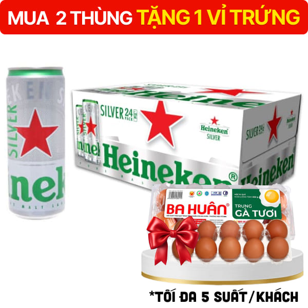 Thùng 24 lon bia Heineken Bạc 330ml