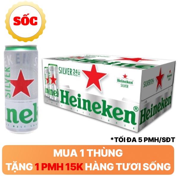 Thùng 24 lon bia Heineken Bạc 330ml