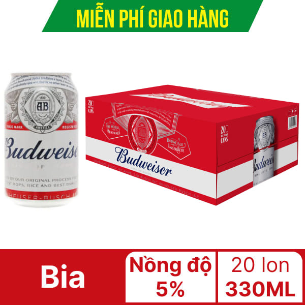 Thùng 20 lon bia Budweiser 330ml