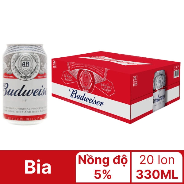 Thùng 20 lon bia Budweiser 330ml