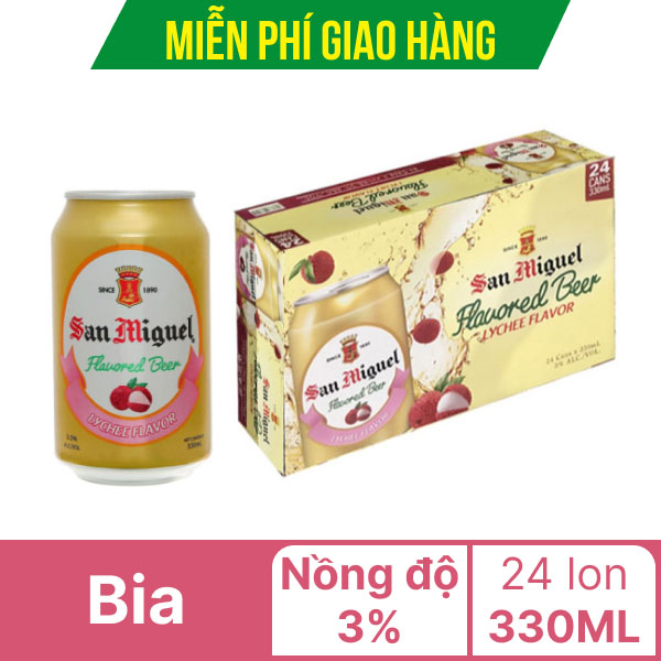Thùng 24 lon bia trái cây San Miguel vải 330ml
