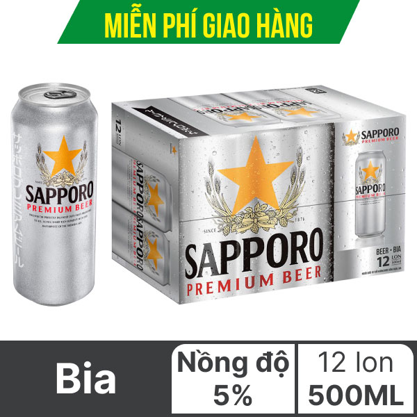 Thùng 12 lon bia Sapporo 500ml