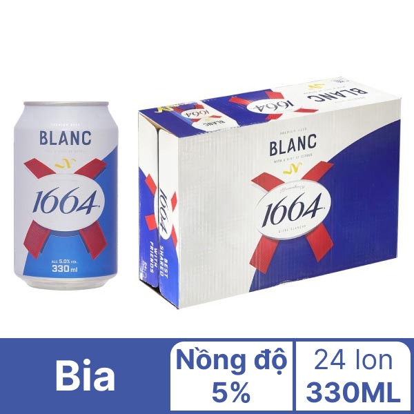 Thùng 24 lon bia Blanc 1664 330ml