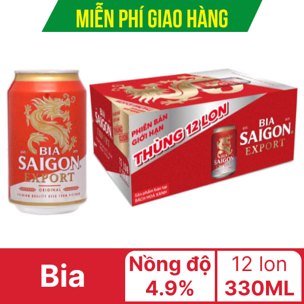 Thùng 12 lon bia Sài Gòn Export 330ml