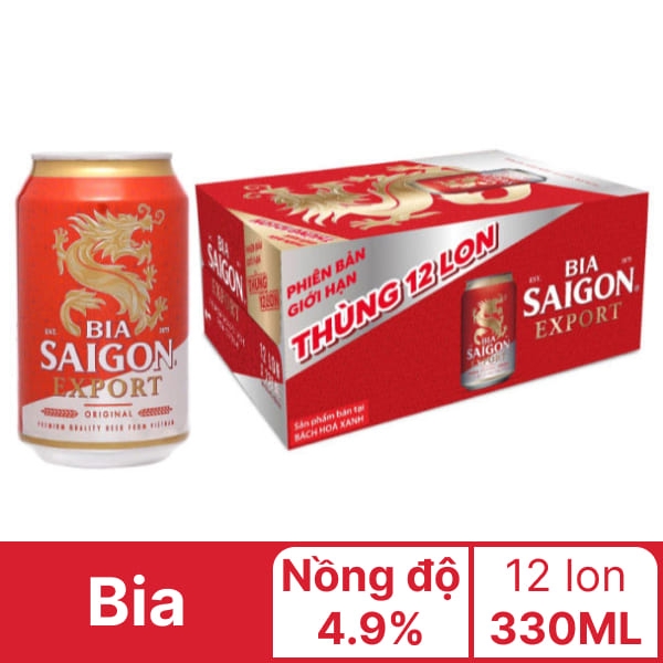 Thùng 12 lon bia Sài Gòn Export 330ml